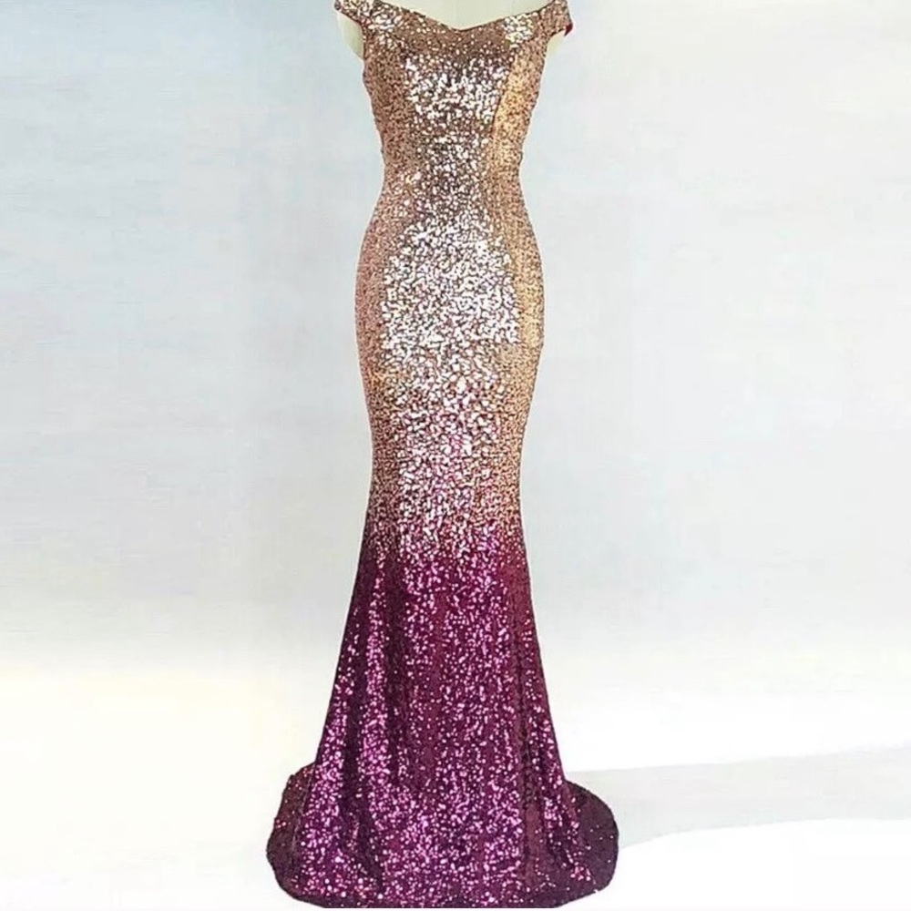 Burgundy & Gold Ombré Gown - Picture 4 of 12